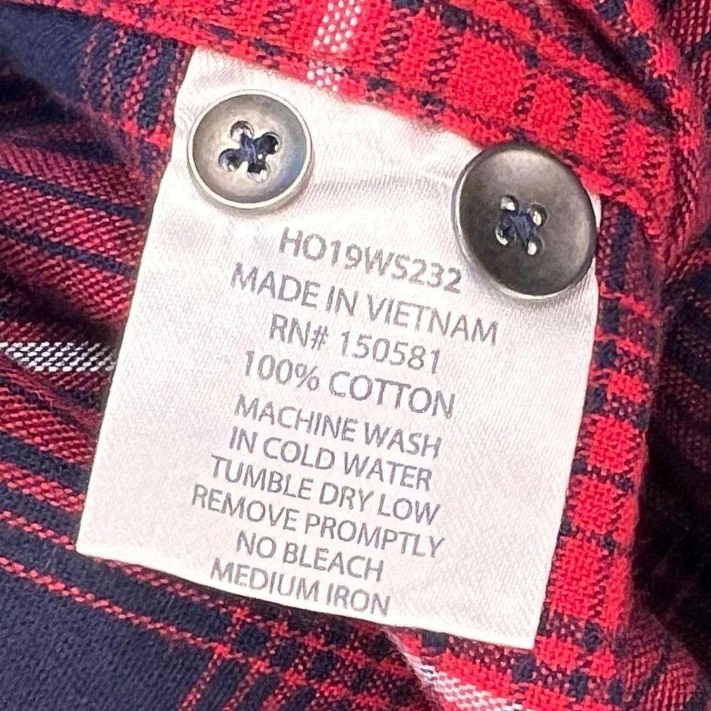 Flag & Anthem Plaid Flannel Shirt Men's SMALL Red Navy Blue Cotton HO19WS232 NWT